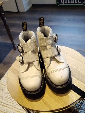 Dr. Martens White Double Buckle  Ankle Boots